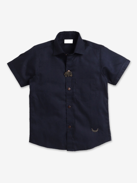 

Hopscotch Boys Blue Solid Casual Shirt with Brooch