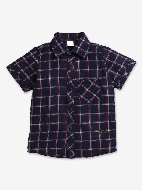 

Hopscotch Boys Navy Blue Windowpane Checks Checked Casual Shirt