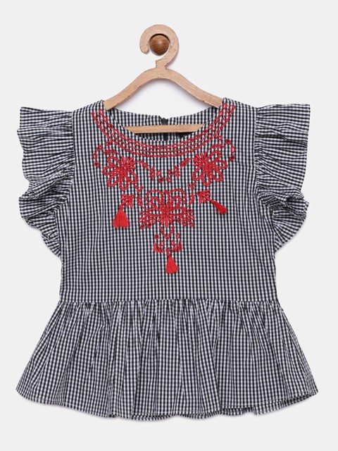 

Hopscotch Girls Black & Red Checked Pure Cotton Peplum Top