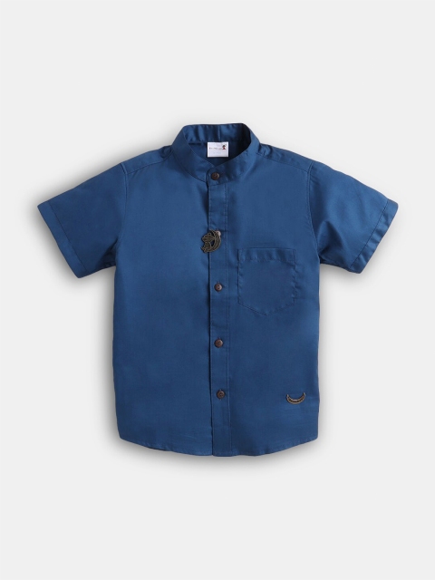 

Hopscotch Boys Navy Blue Solid Cotton Casual Shirt With Broach