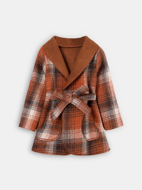 

Hopscotch Girls Brown Checked Full-Sleeve Field Coat