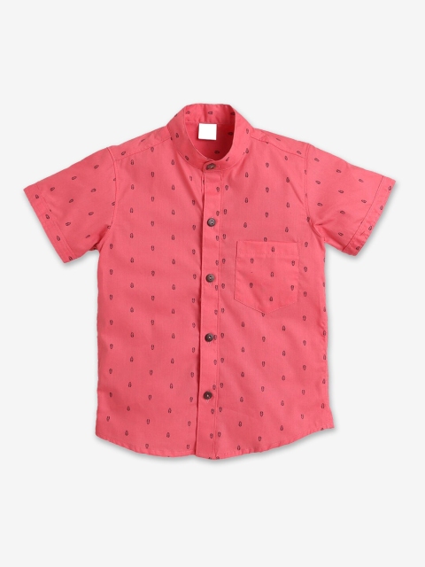 

Hopscotch Boys Pink Printed Casual Cotton Shirt