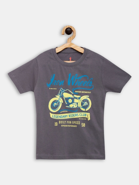 

Hopscotch Boys Grey Printed Cotton T-shirt