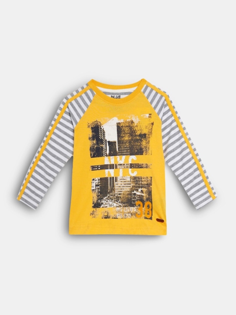 

Hopscotch Boys Yellow & White Printed Cotton T-shirt