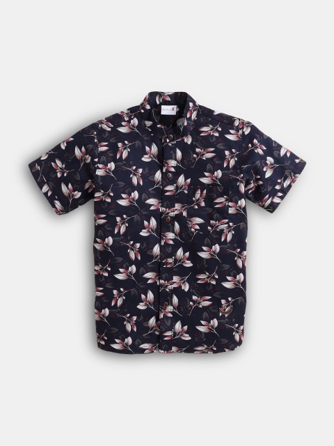 

Hopscotch Boys Navy Blue Floral Printed Pure Cotton Casual Shirt