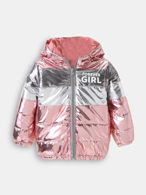 

Hopscotch Girls Pink Printed Hooded Coat