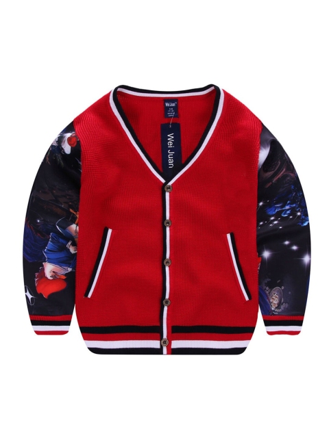 

Hopscotch Boys Red & Blue Printed Cardigan