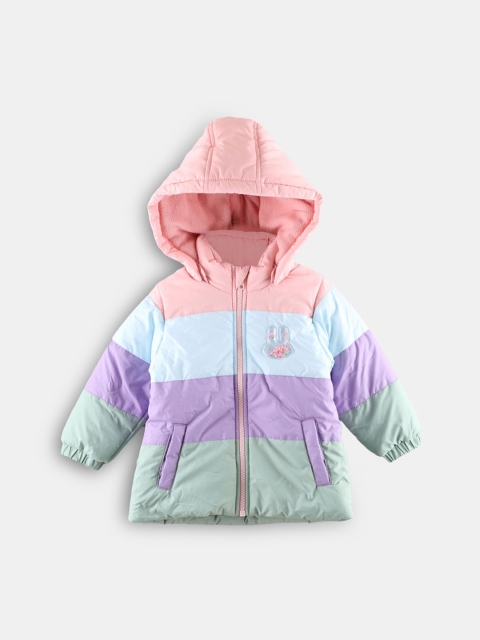 

Hopscotch Girls Multicoloured Colourblocked Puffer Jacket, Multi
