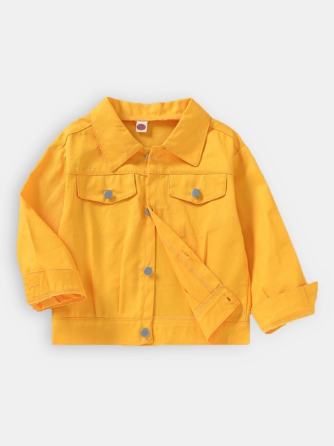 

Hopscotch Girls Yellow Solid Cotton Denim Jacket