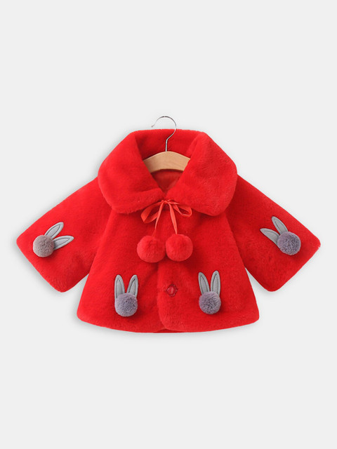 

Hopscotch Girls Red Longline Open Front Jacket with Embroidered