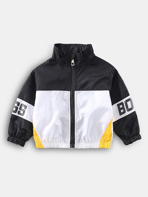 

Hopscotch Boys Black Colourblocked Crop Sporty Jacket