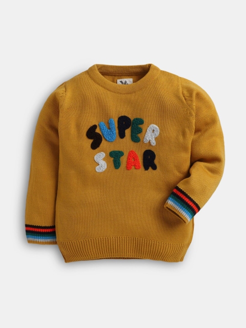 

Hopscotch Boys Yellow & Blue Typography Printed Pullover