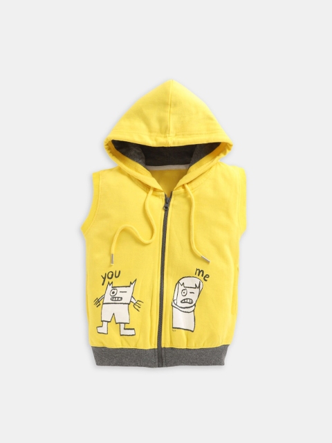 

Hopscotch Boys Yellow Printed Cotton Bomber Jacket