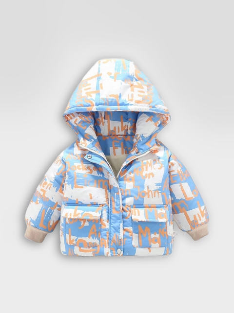 

Hopscotch Boys Blue Printed Full-Sleeve Puffer Jacket