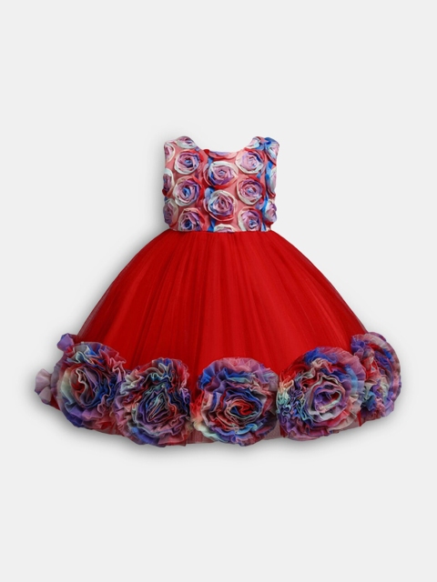 

Hopscotch Red Sleeveless Ruffled Print Party Dress