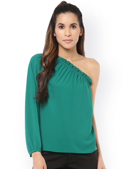 

Harpa Women Green Solid One-Shoulder Top