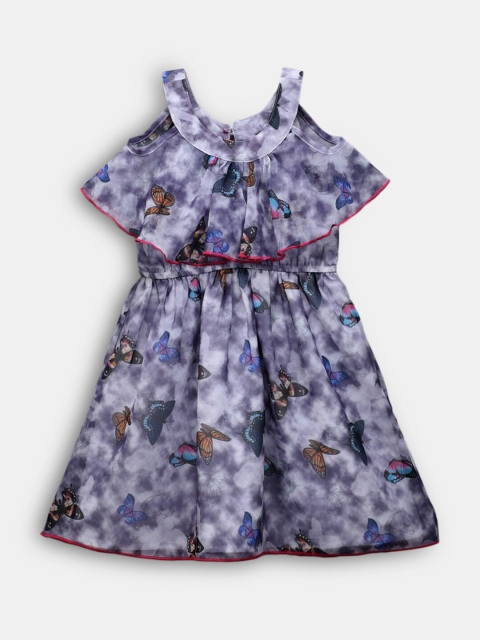 

Hopscotch Purple Floral Printed Casual Dress