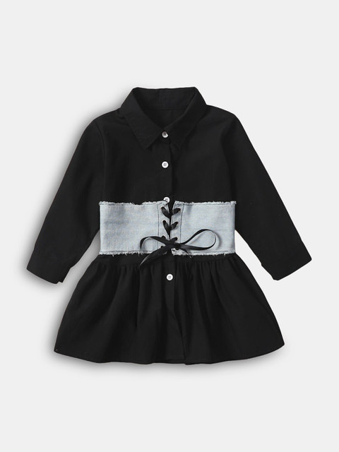 

Hopscotch Black A-Line Front Open Casual Dress