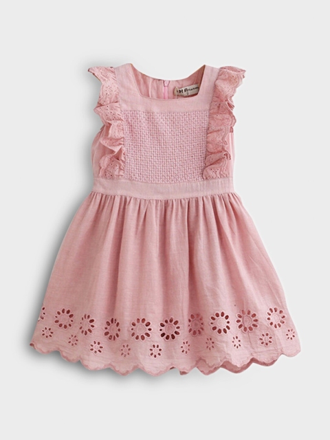 

Hopscotch Girls Peach Schiffli Cotton Fit & Flare Dress