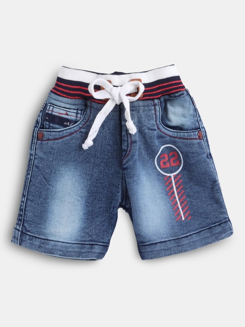 

Hopscotch Boys Blue Regular Fit Washed Denim Shorts