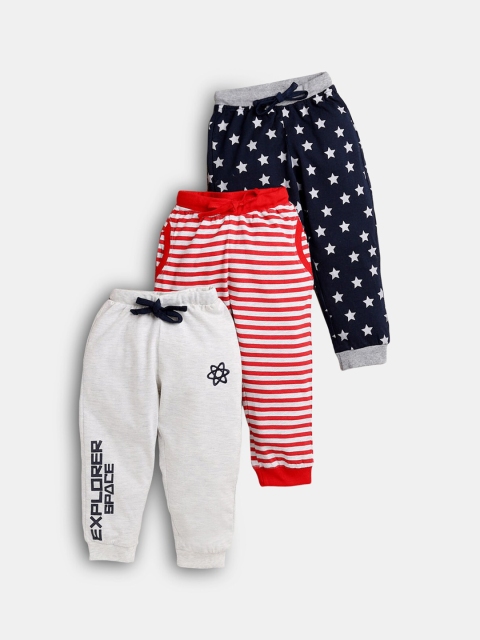 

Hopscotch Boys Pack Of 3 Printed Cotton Track Pants, Navy blue
