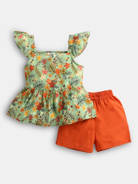 

Hopscotch Girls Green & Orange Printed Top with Shorts Set
