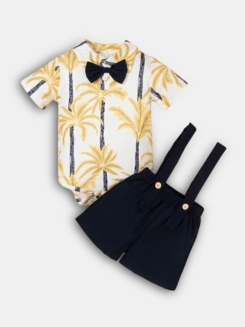 

Hopscotch Boys Yellow & Black Printed Shirt with Shorts