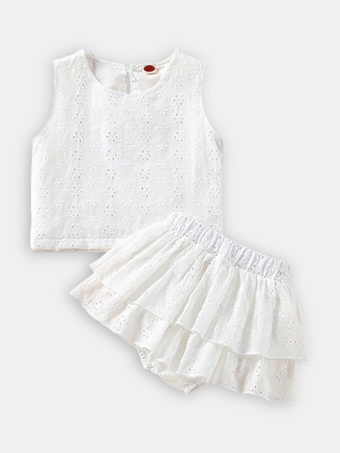 

Hopscotch Girls White Schiffli Top And Skirt Clothing Set