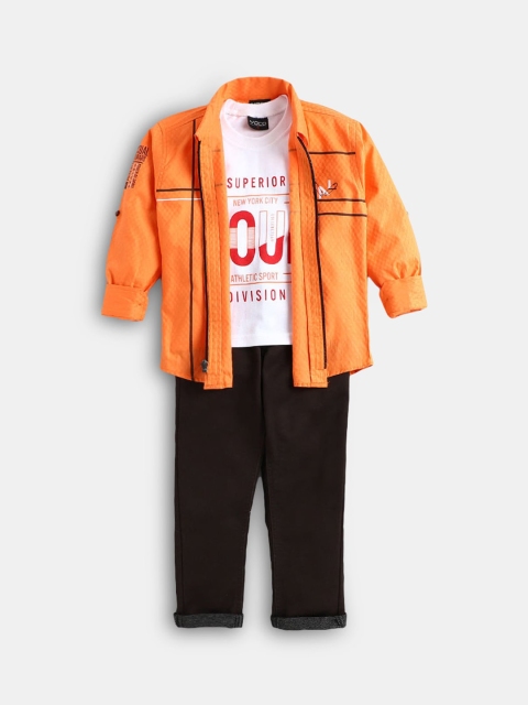 

Hopscotch Boys Orange Clothing Set Of T-Shirt, Jacket And Pant