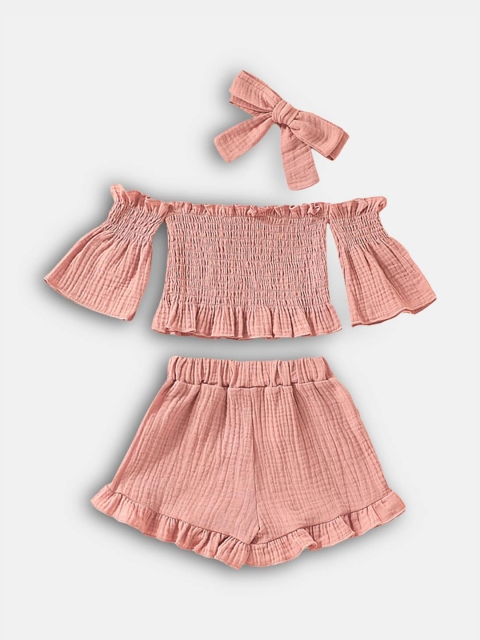 

Hopscotch Girls Copper-Toned Top with Shorts With Headband
