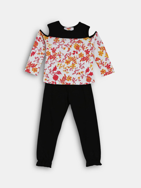 

Hopscotch Girls White & Black Printed Top with Trousers
