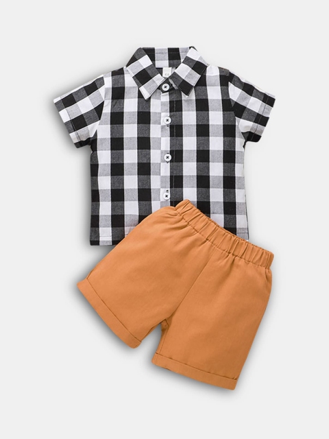 

Hopscotch Boys White & Orange Checked Shirt with Short