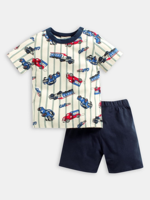 

Hopscotch Boys Navy Blue & Brown Printed T-shirt with Shorts