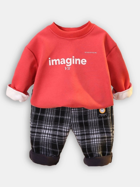 

Hopscotch Boys Red & Black Printed Top with Trousers