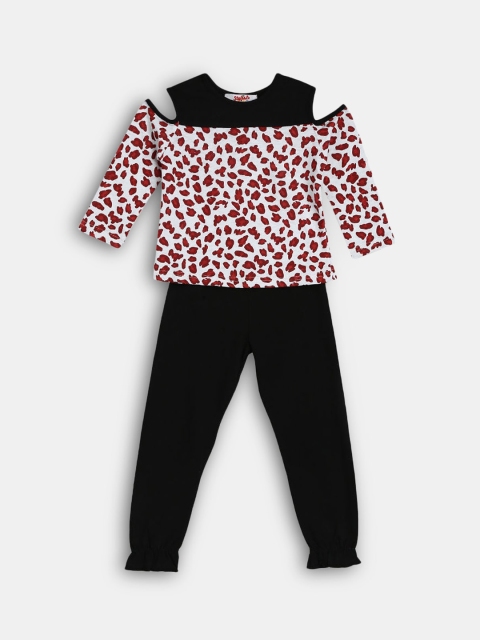 

Hopscotch Girls Red & Black Printed Top with Trousers