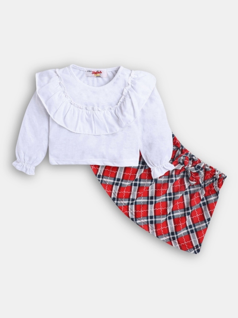 

Hopscotch Girls White & Red T-shirt with Skirt