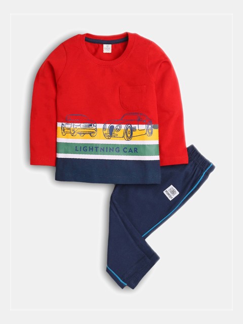 

Hopscotch Boys Red & Blue Printed Night suit