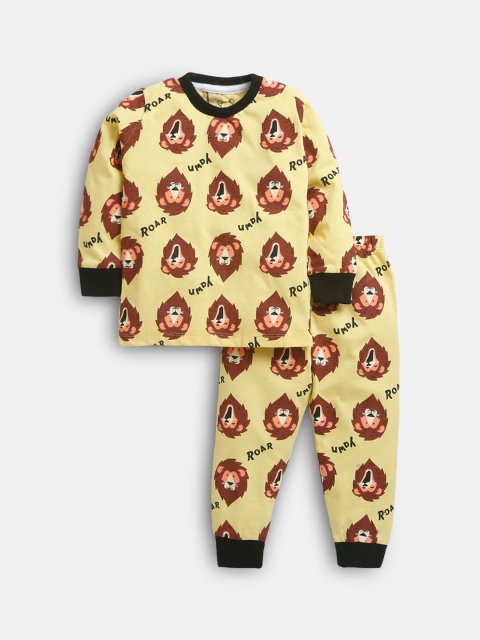

Hopscotch Boys Yellow & Maroon Printed Night suit