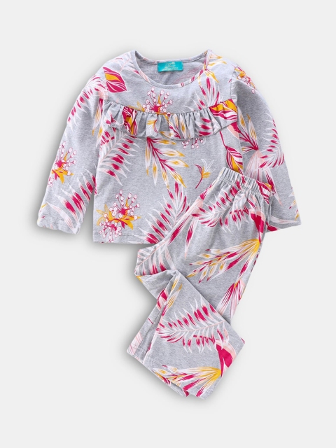 

Hopscotch Girls Grey & Red Printed Night suit