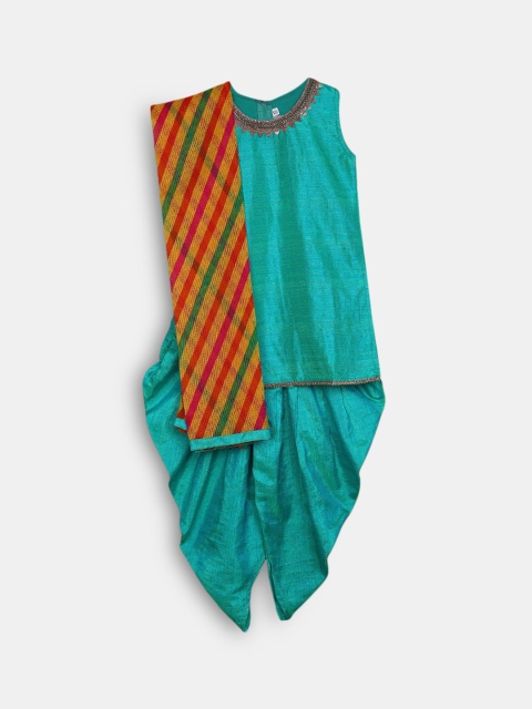 

Hopscotch Girls Green Kurta with Dhoti Pants & With Dupatta