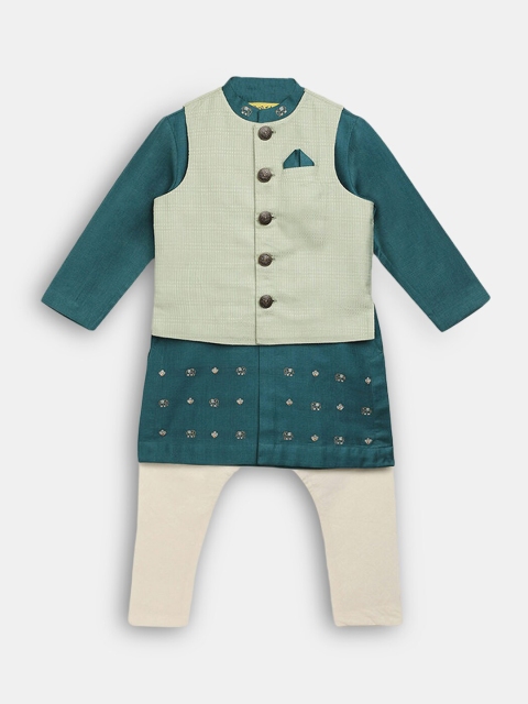

Hopscotch Boys Green Kurta with Churidar