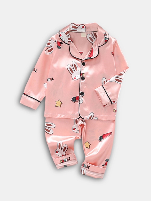 

Hopscotch Unisex Kids Pink & Black Printed Night suit