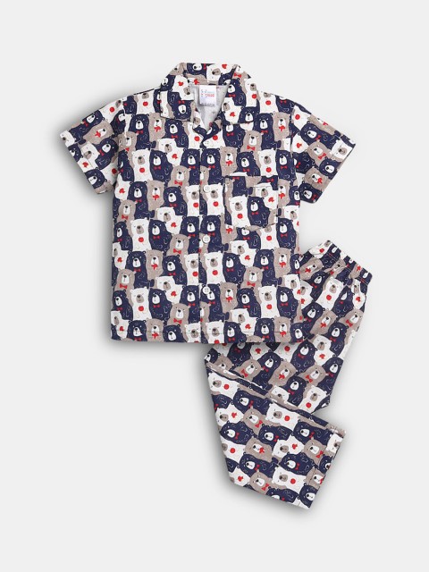 

Hopscotch Boys Blue & White Animal Printed Night suit