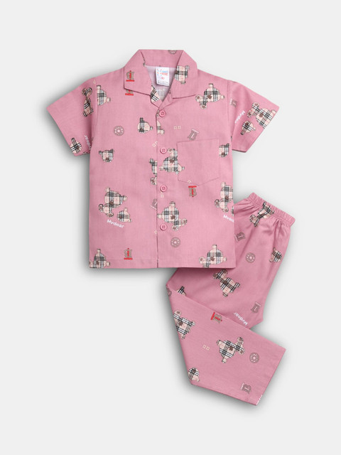 

Hopscotch Boys Purple & White Printed Cotton Night suit