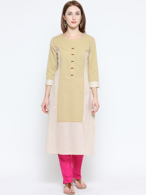 

Laabha Women Beige & Cream-Coloured Straight Kurta