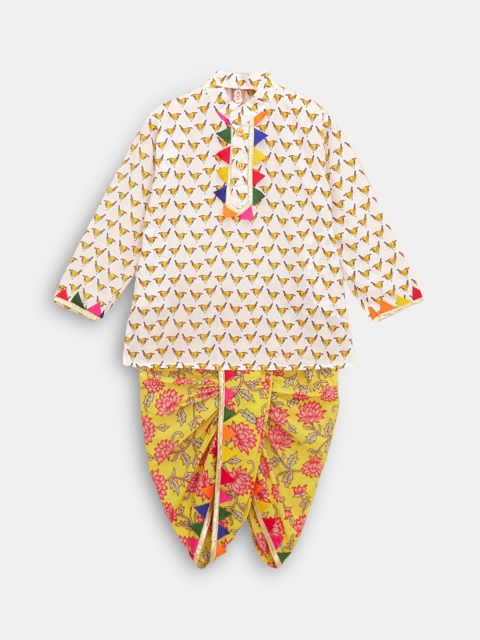 

Hopscotch Boys Yellow Floral Yoke Design Pure Cotton Kurti with Salwar
