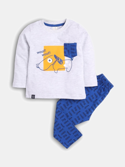 

Hopscotch Boys Grey & Blue Printed Night suit