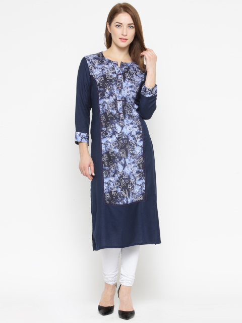 

Laabha Women Navy Blue Printed Straight Kurta
