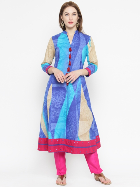 

Laabha Women Blue Printed A-Line Kurta