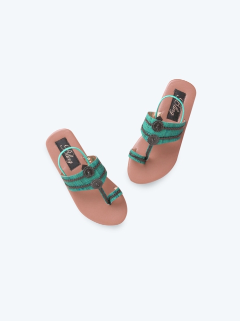 

Hopscotch Girls Green Ethnic One Toe Flats with Buckles